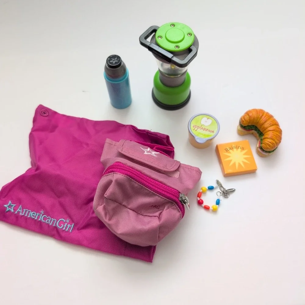 American Girl Doll Camping Adventure Set Lantern Water Bottle Backpack Food 8-pc